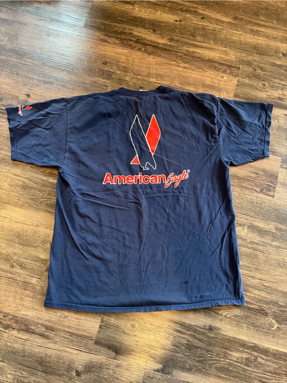 Vintage 90s American Eagle Airlines Faded Navy Red Pocket Shirt Back Logo XL